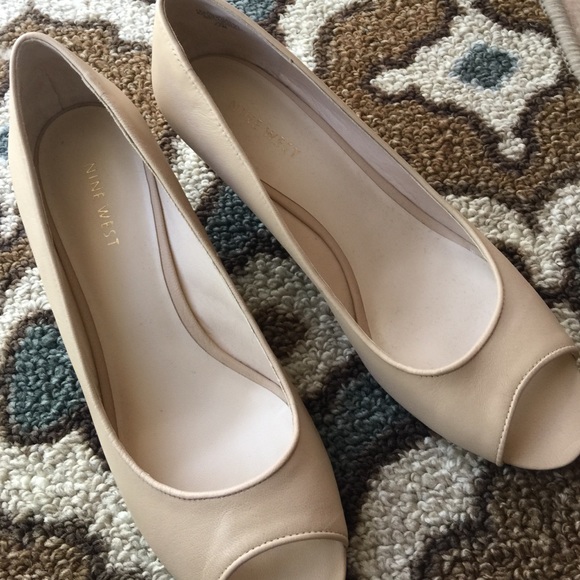 Nude peep toe wedges