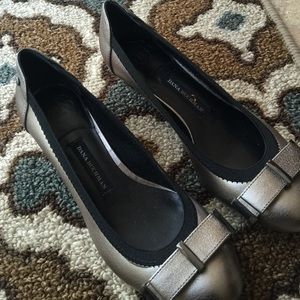 Pewter and black dress shoe