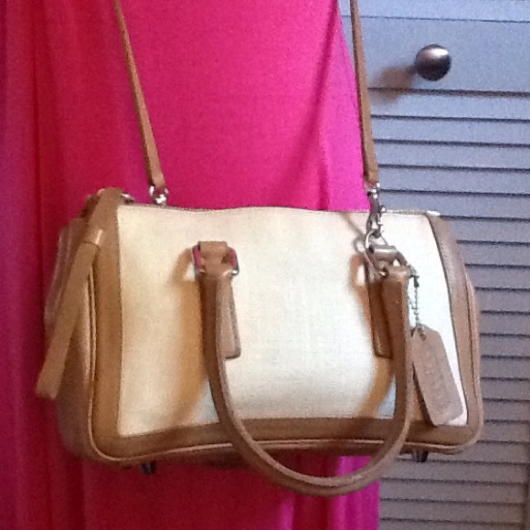 Coach Handbags - Authentic Coach Leather & Linen Crossbody
