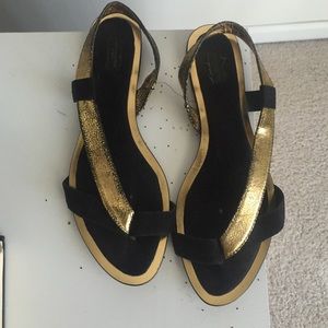Foiled gold and black suede sandals