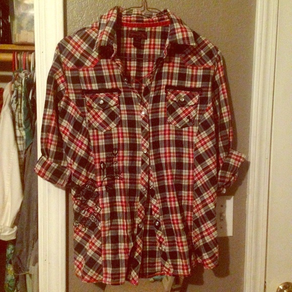 Plaid snap button shirt