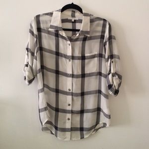 Silk plaid button down