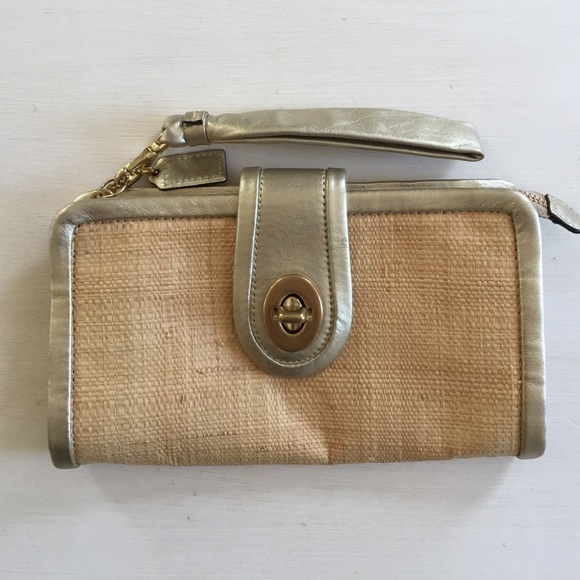 Coach Natural Clutch with Gold Metallic Trim - Picture 1 of 4