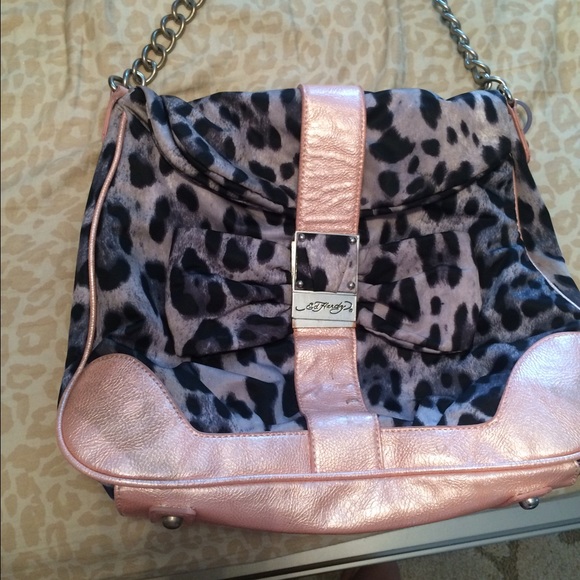 Ed Hardy pink and blue leopard purse