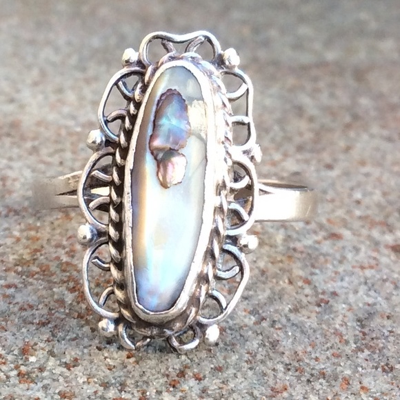 🚫SOLD Vintage 70's sterling silver abalone ring - Picture 2 of 4