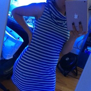 Blue and white striped dress