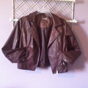 Brown faux leather jacket.