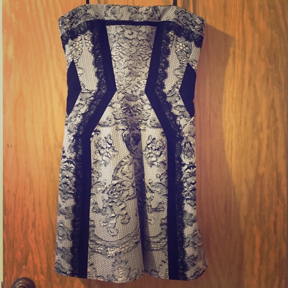 New BCBG black/white floral/lace strapless dress.