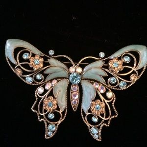 Vintage Avon Blue Butterfly rhinestone brooch