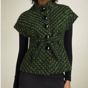 Tie Front Tweed Short Sleeve Jacket