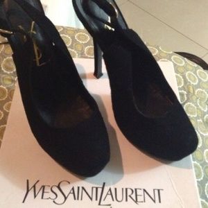 Black YSL sling back suede heels brand new