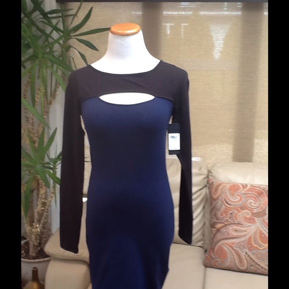 Guess black and blue LS dress NWT