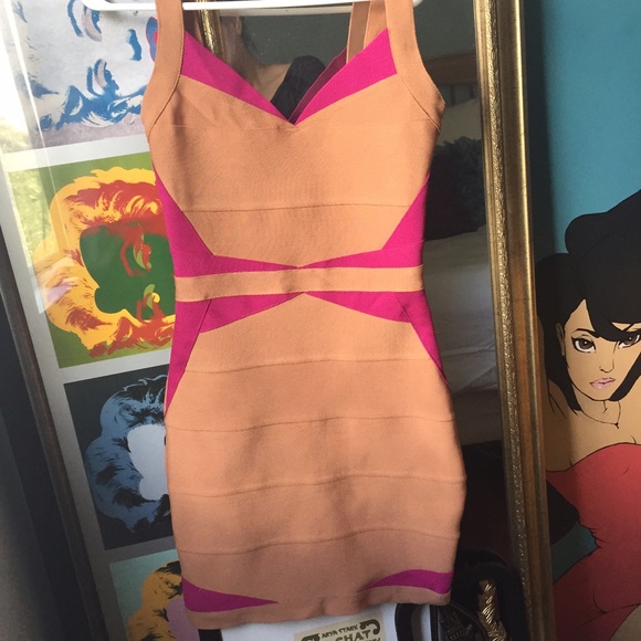 Nude & Pink Bandage Bodycon Dress.