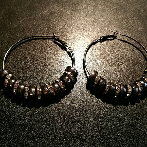 Large Pewter Hoops with rhinestones