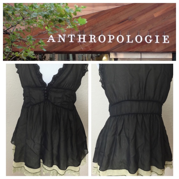 Anthropologie Tops - Anthropologie Black Lace & Champagne Victorian Top