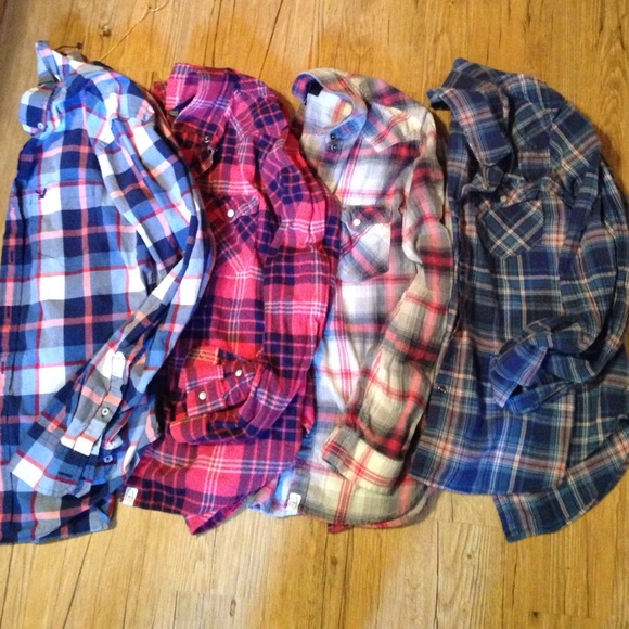 3 American Eagle Plaid Flannel shirts