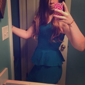 Teal Peplum Hot Party Dress