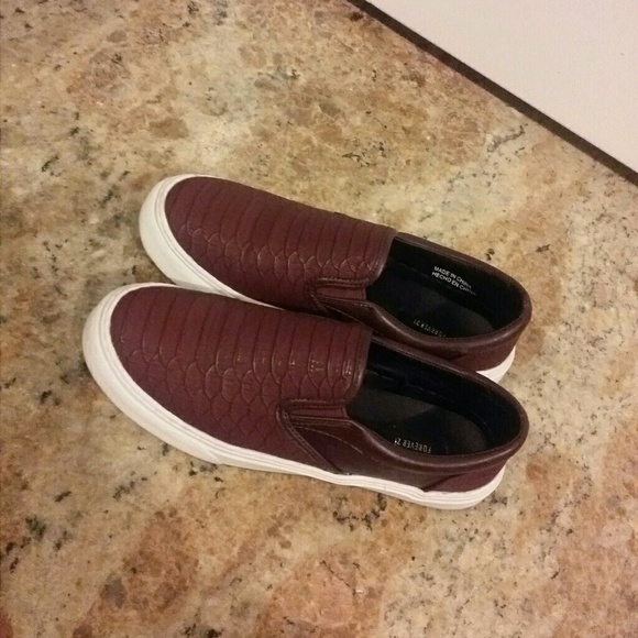 Burgundy slip ons
