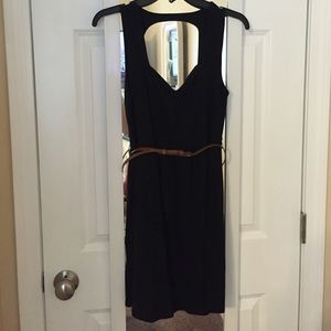 Little black dress with brown skinny belt