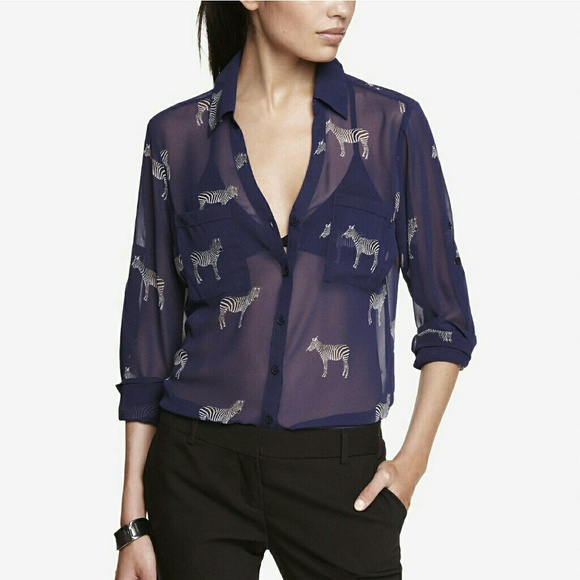 Express Zebra Button Up Shirt Blouse sz Small