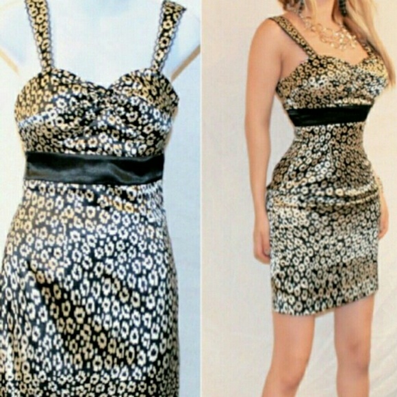 (sold) Guess Satin Gold Black Sleeveless Dress - Picture 3 of 3