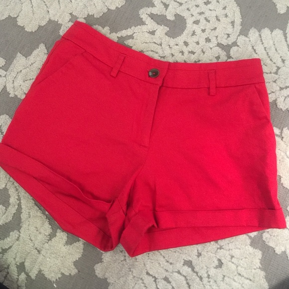 Red high waisted shorts