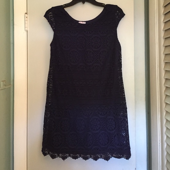 Navy Crochet Shift Dress