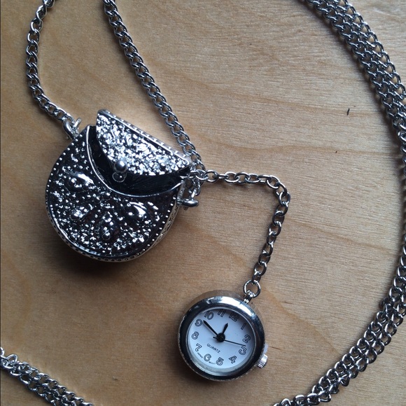 Purse necklace with hidden watch inside