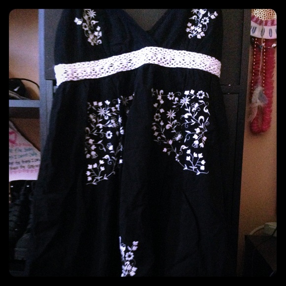 Black low cut flower dress