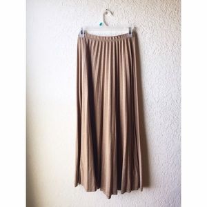 Tan Pleated Maxi Skirt