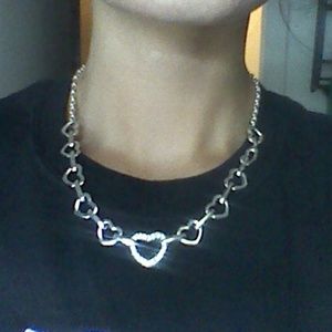 Silver heart stone choker