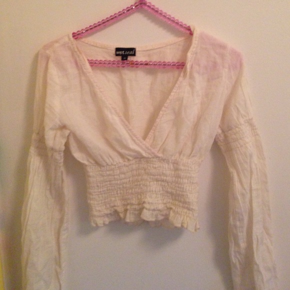 Cream Long Sleeve Crop Top
