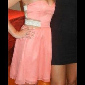 Lulu's coral and gold cutout dress