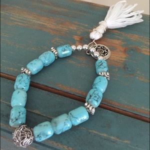 Turquoise glass beads with silver accents & tassel