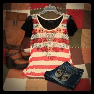 Black lace embellished top size sm-med LAST PRICE!