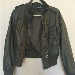 Army green faux leather motorcycle jacket