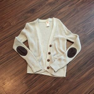 Sand colored sweater with brown elbow pads