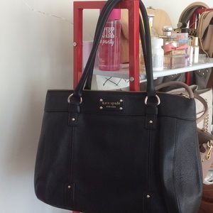 Kate Spade black leather shoulder tote bag