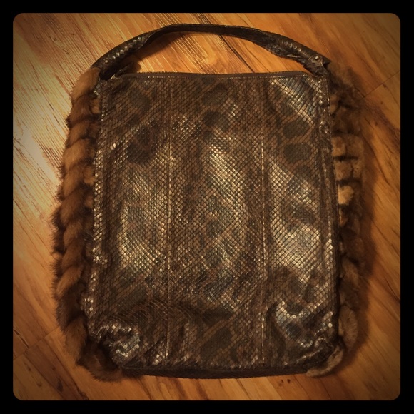 Salvatore Ferragamo Python and Mink HOBO Purse