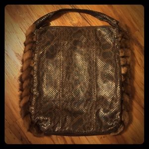 Salvatore Ferragamo Python and Mink HOBO Purse