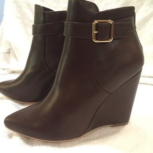 Brown wedge booties