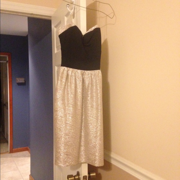Strapless black and gold cocktail dress!