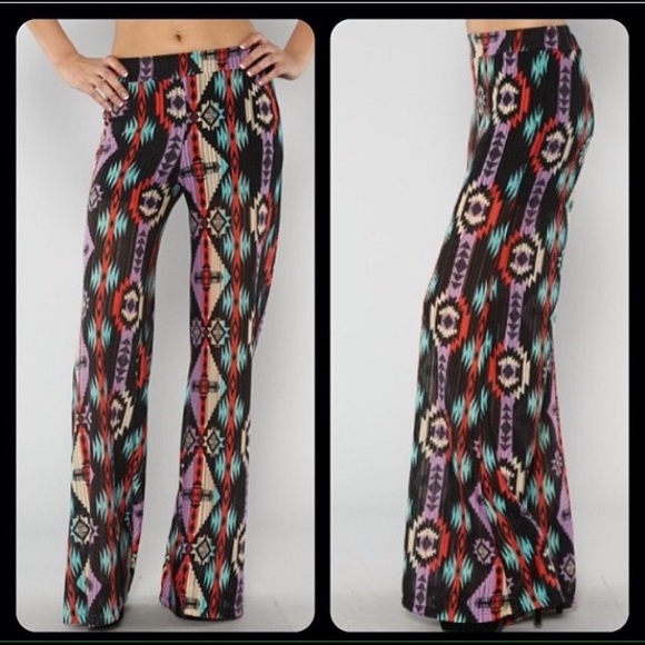 Aztec Print Wide Leg Palazzo Pants