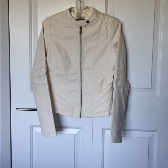 NWOT Vegan Leather Fitted Jacket - Cream / White