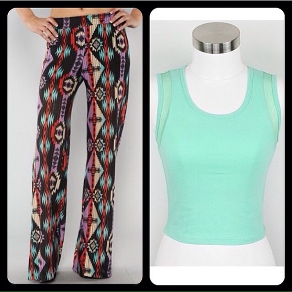 Aztec Print Wide Leg Palazzo Pants