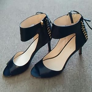 Black and gold ankle strap heels!