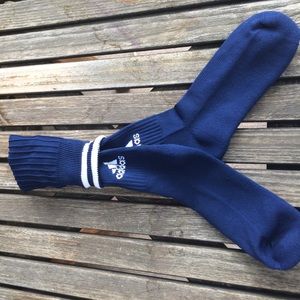 New blue and white striped soccer socks