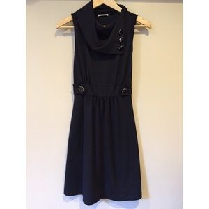 Black Fold Over Collar Dress with Buttons Monteau