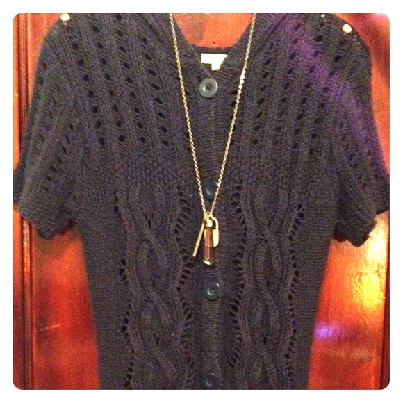 Dark Blue Hooded Hollister Knit Short Sleeved Top - Picture 1 of 3