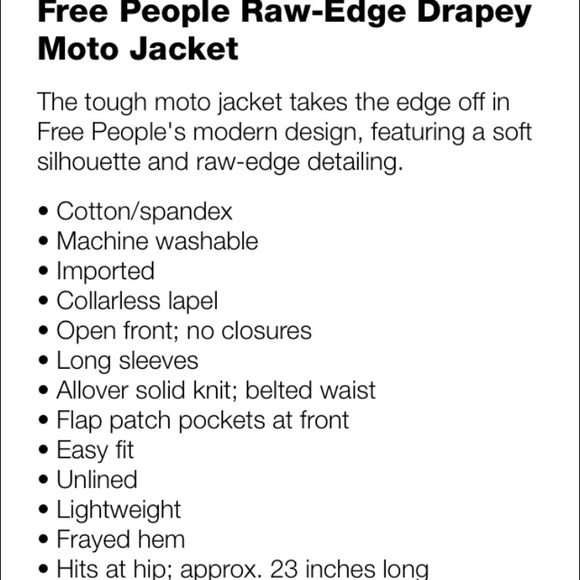 BNWT Free People Raw-Edge Drapey Moto jacket - Picture 4 of 4